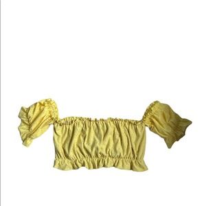 PrettyLittleThing | Yellow Eyelet Bardot Crop Top size 14
